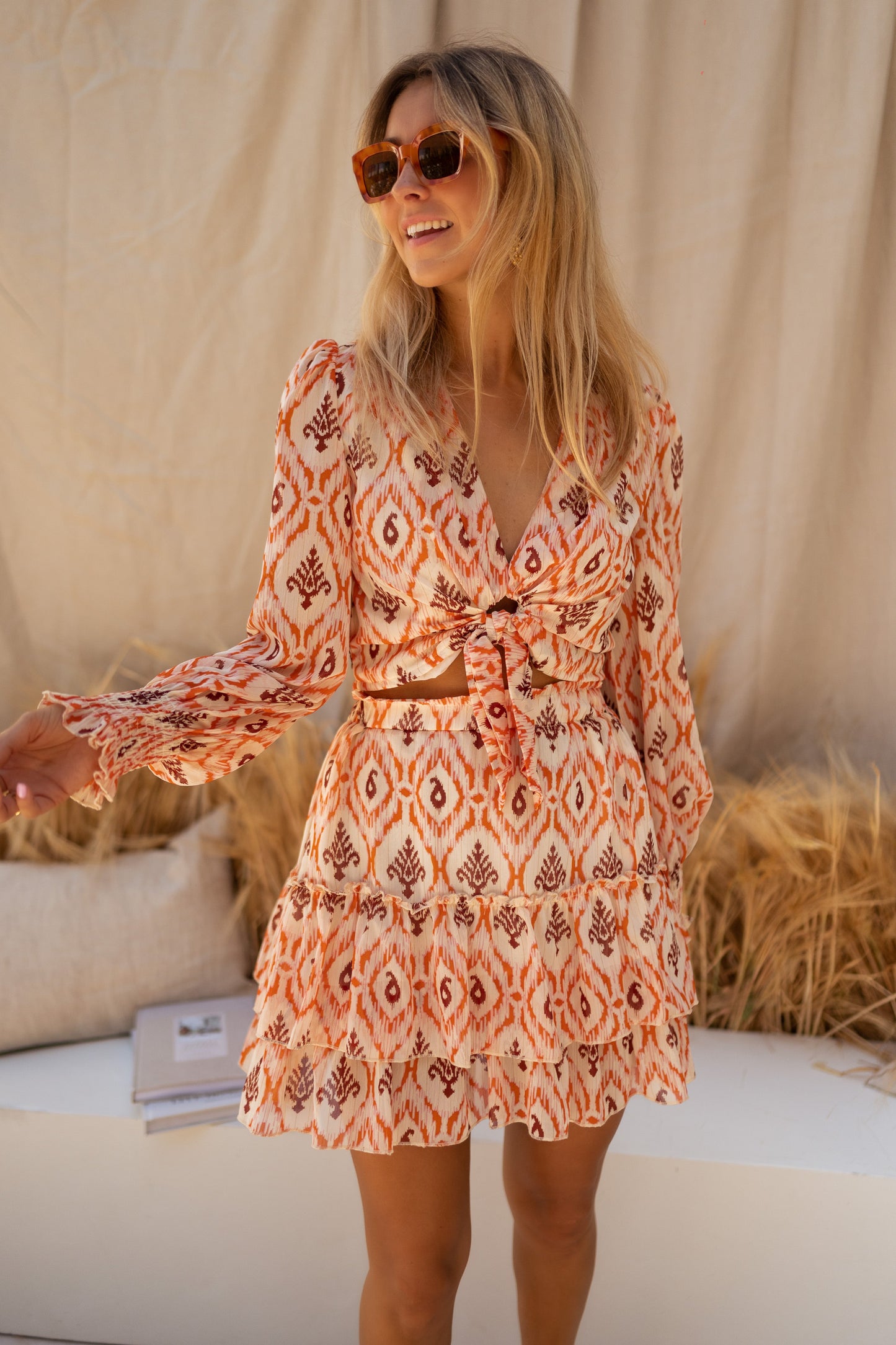 Orange and Brown Patterned Juliana Blouse