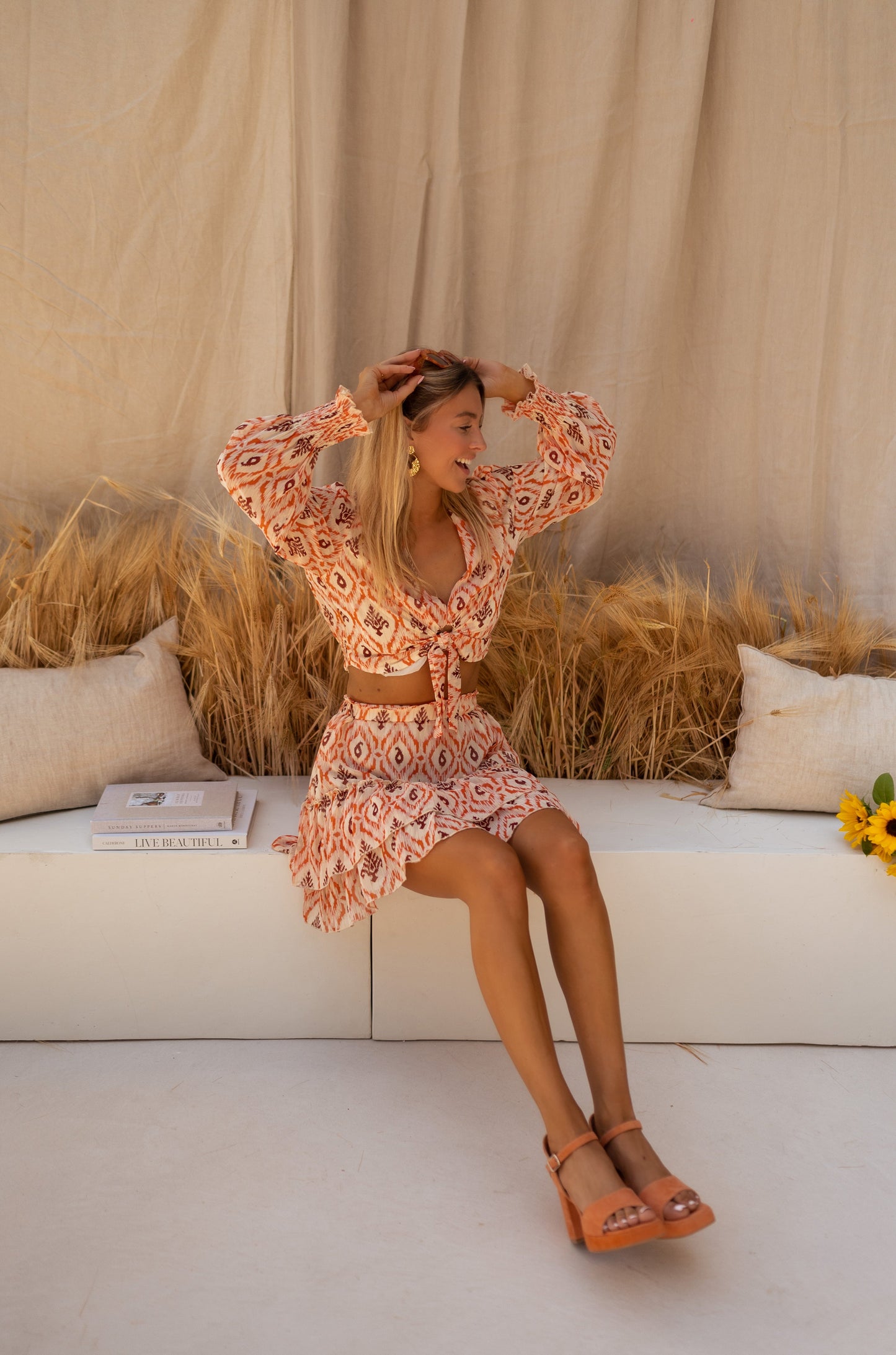 Orange and Brown Patterned Juliana Blouse