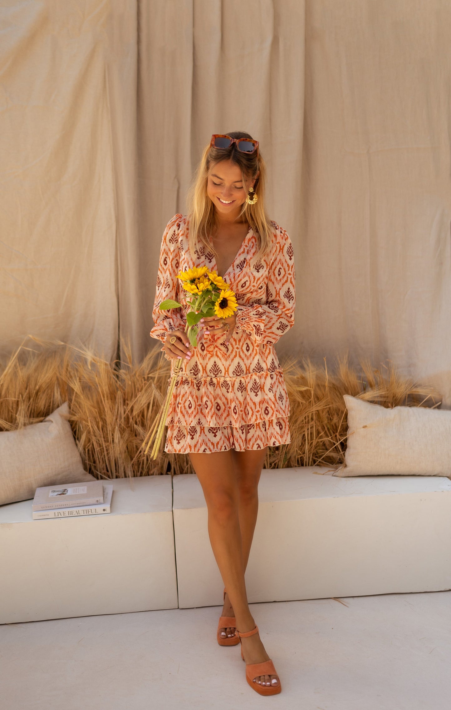 Orange and Brown Patterned Juliana Blouse