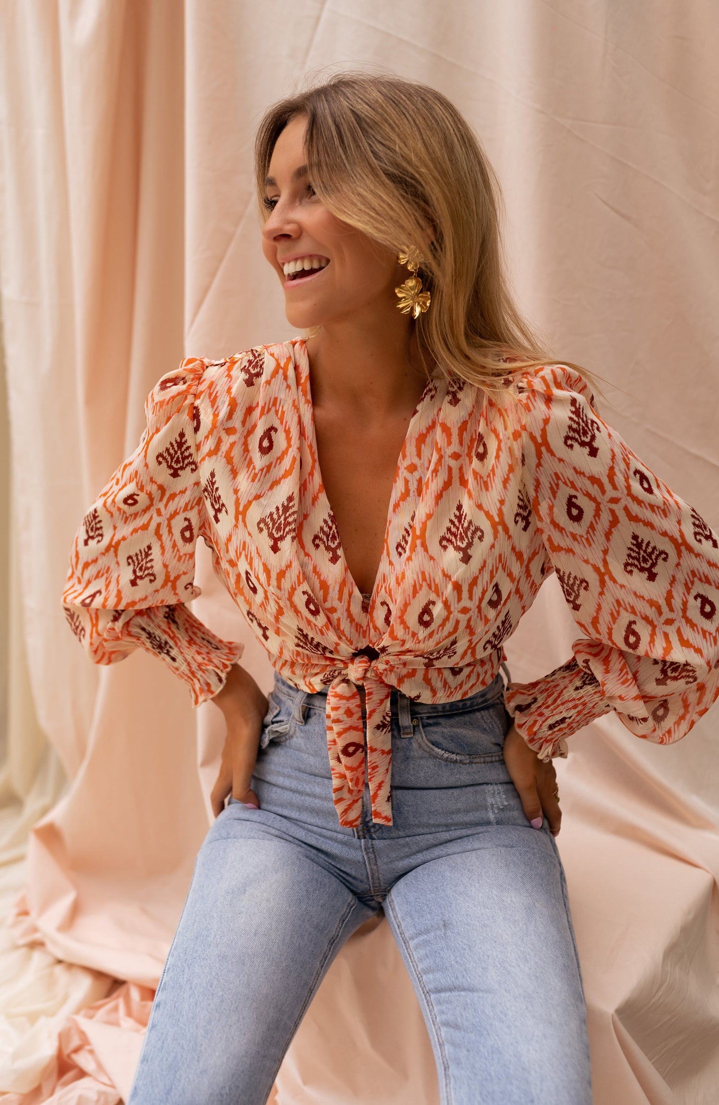 Orange and Brown Patterned Juliana Blouse
