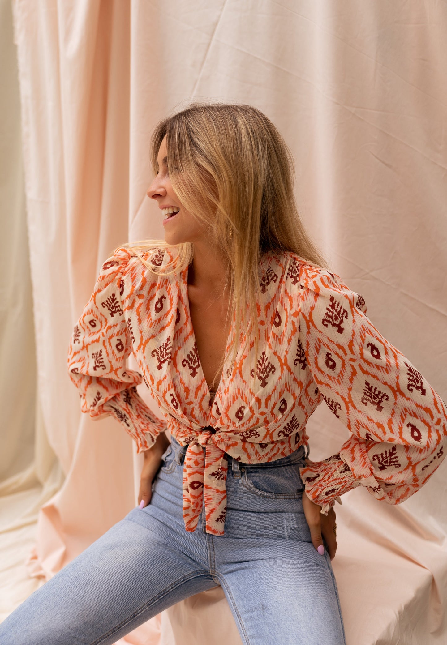 Orange and Brown Patterned Juliana Blouse