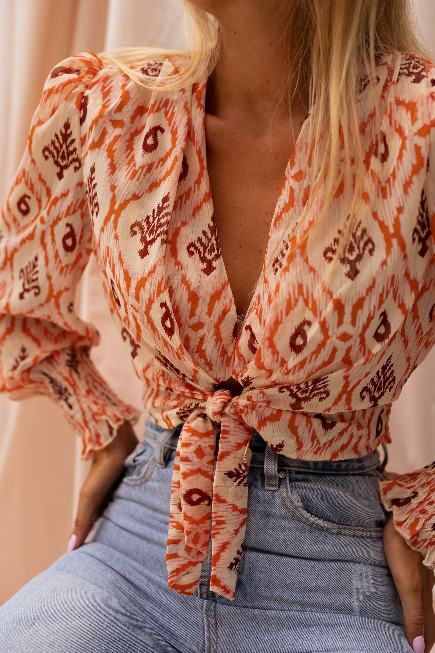 Orange and Brown Patterned Juliana Blouse